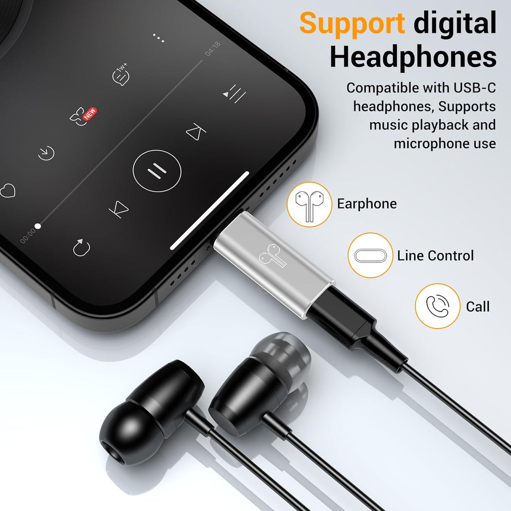 Temdan 2 Pack Lightning to USB C Adapter for iPhone 15/16 Pro/Pro Max/Plus, Support Audio/OTG Adapter, Type C Charger Connector Cable, Silver