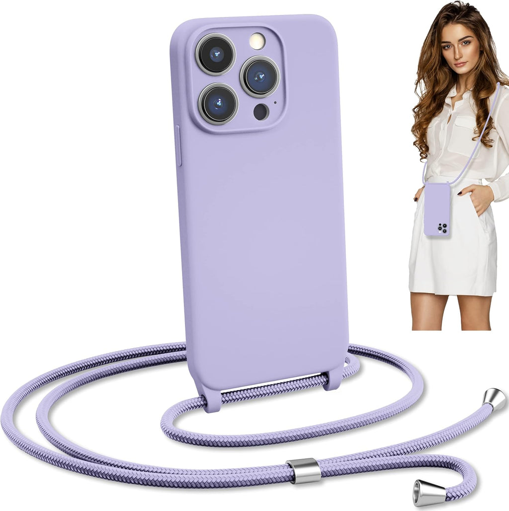 Blaspins Crossbody Strap Phone Case for iPhone 13 Pro Max, Adjustable Rope, Belt Neck Lanyard, String Detach Lanyard, Drop Proof Sturdy, Wrist Hand Free Protective Cover 6.7 inch 13 Pro Max - Purple