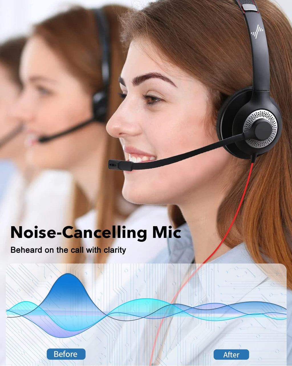 USB Headset with Microphone for PC, On-Ear Computer Laptop Headphones with Noise Cancelling Mic in-line Control for Home Office Online Class Zoom (Type C+3.5mm, Black)
