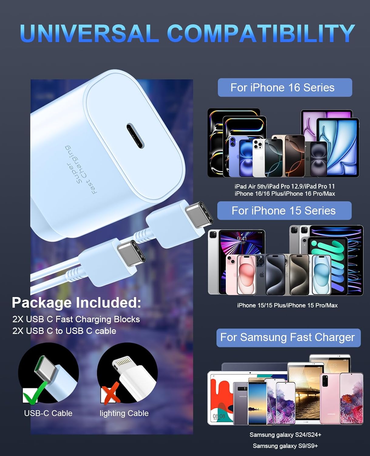 Phone 16 15 Pro Max Charger Fast Charging,30W USB C Phone 16 15 Fast Charger Block &10FT Long Type C Cable Cord for Phones 16 15/16 15 Pro Max/16 15 Pro/15 Plus/Pro 12.9/11 inch,Galaxy S24 Ultra,Blue