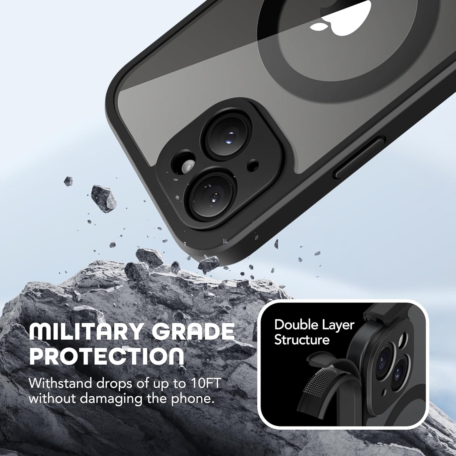 Magnetic for iPhone 15 Case, Compatible with MagSafe, Built-in Privacy Screen Protector and Camera Protection, Anti Spy Full Body Dustproof Shockproof Hard Phone Case 6.1", Black