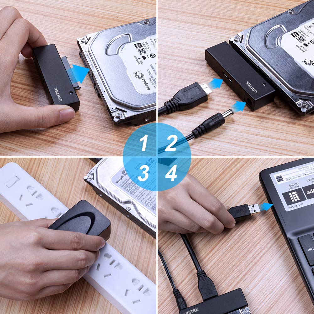 Unitek USB 3.0 to SATA III Hard Drive Adapter External Kit Cable for 2.5 3.5 Inch HDD/SSD Hard Drive Disk, Optical Drive, with 12V/2A Power Adapter, Support UASP