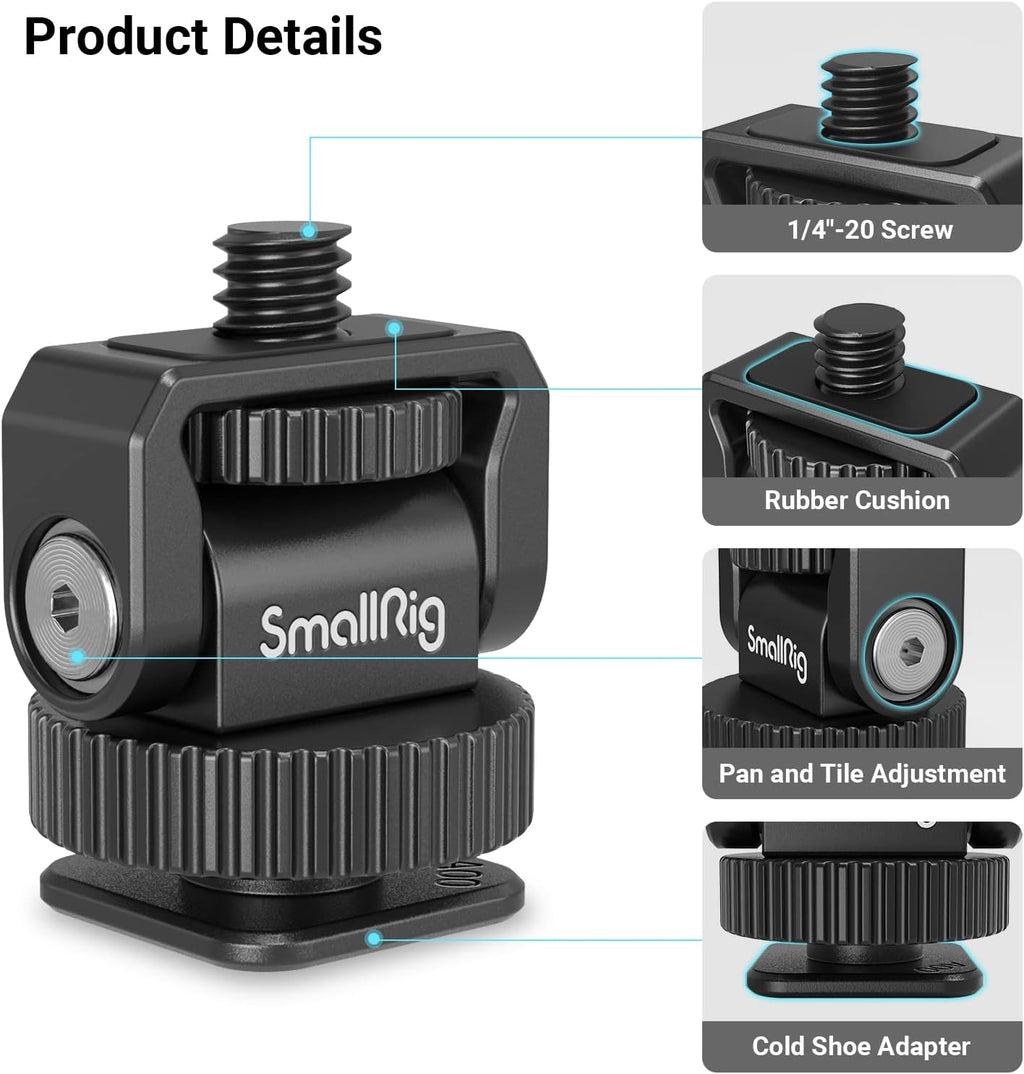 SmallRig 1/4" Mini Ball Head Cold Shoe Mount Adapter with 1/4"-20 Thread for Camera Phone Cage LED Video Light-3577