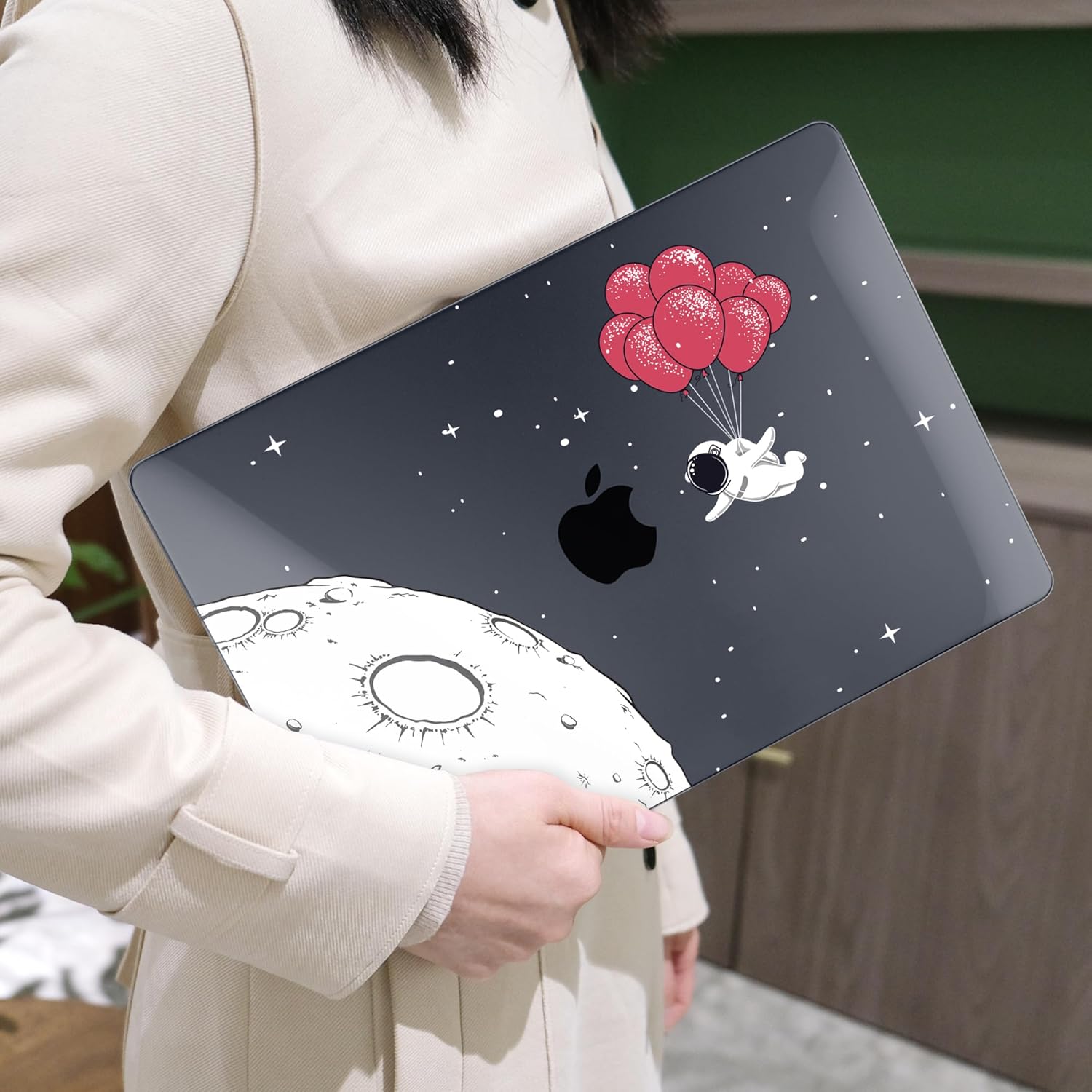MEEgoodo for MacBook Air 13.3 inch Case 2021 2020 2019 2018 A2337 M1 A2179 A1932, Laptop Shell for MacBook Air M1 with Keyboard Webcam Cover & Trackpad Film & Type C Adapter,Spaceman Fly With Balloons