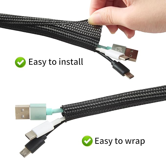 Split Wire Loom 1/2 Inch 50ft, Braided Cable Sleeve - Image 2