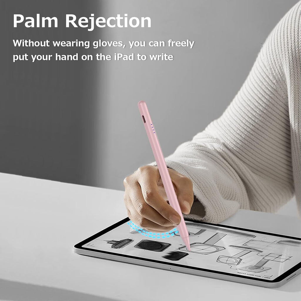 Stylus Pen for iPad 9th&10th - Fast Charge for iPad Pencil Palm Rejection Active Pen Compatible with (2018-2025) Apple iPad 6/7/8/9/10/11(A16), iPad Pro 11"/12.9"/M4, Mini 5/6, Air 3/4/5/M2/M3 (Pink)