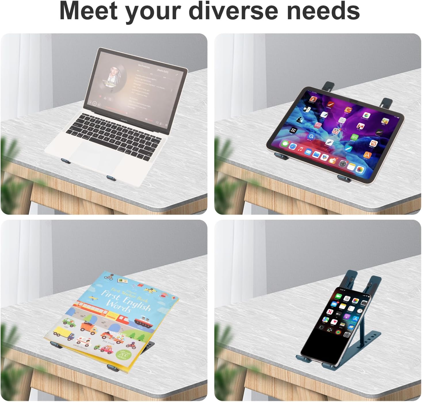 Ergonomic and Foldable Laptop Stand for Desk, Adjustable Riser, Fits All Laptops and Notebooks up to 17,Ultra-Thin,Ventilated Cooling,ABS+Silicone,Grey.