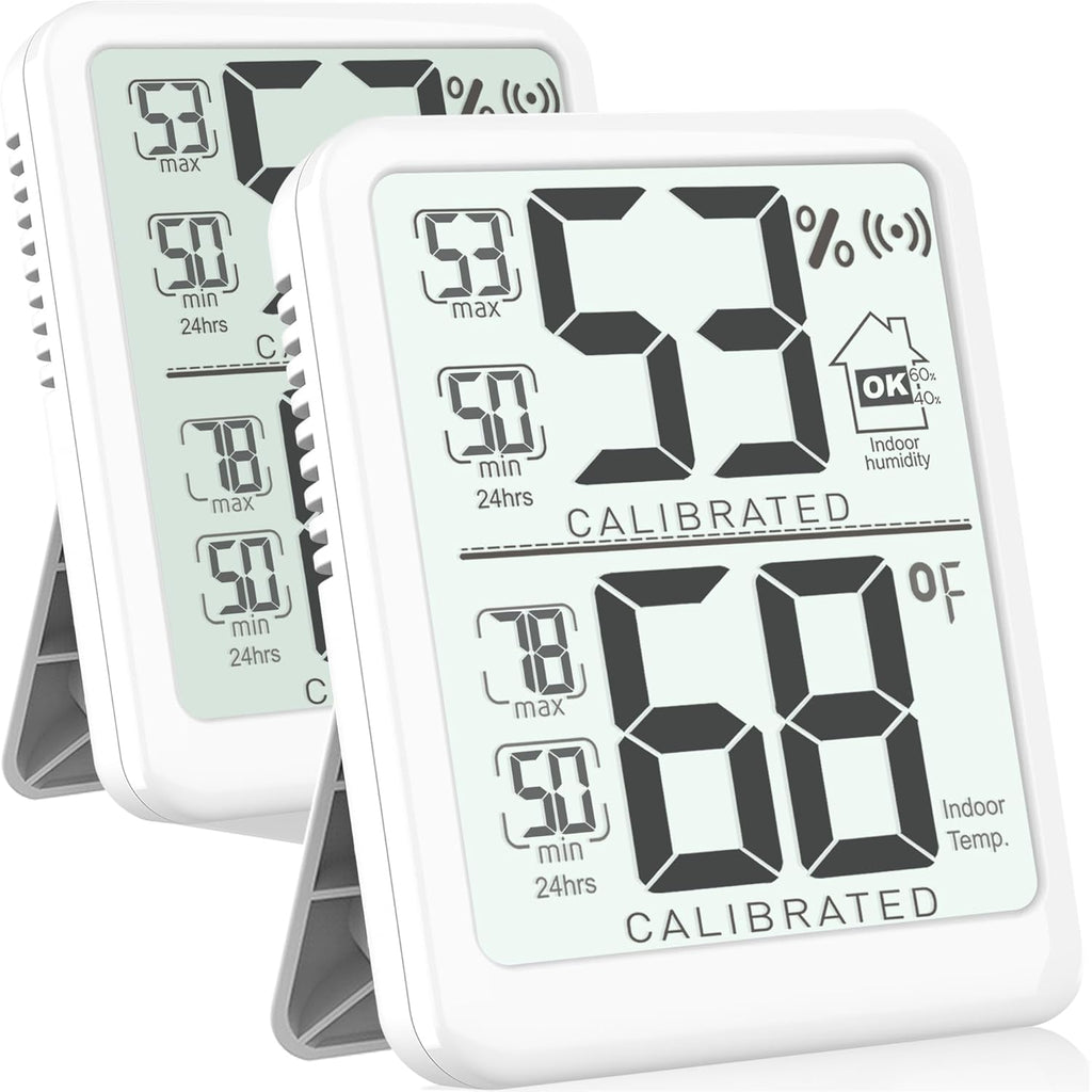Antonki 2-Pack Room Thermometer, Digital Small Hygrometer Indoor Thermometer Humidity Gauge, Temperature Humidity Meter with Max/Min Record Monitor Sensor for Home, Plants - Battery Included