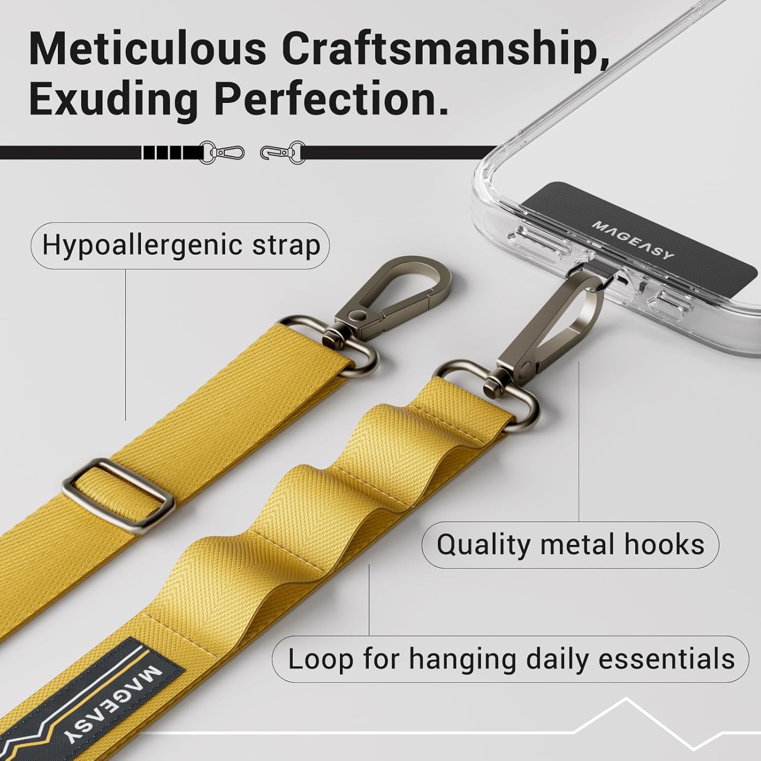 MAGEASY Universal Cell Phone Lanyard Crossbody - Anti-Theft Crossbody Phone Strap for iPhone 16 Pro Max & Most Smartphones, for Men & Women | 20mm (Mustard Yellow)