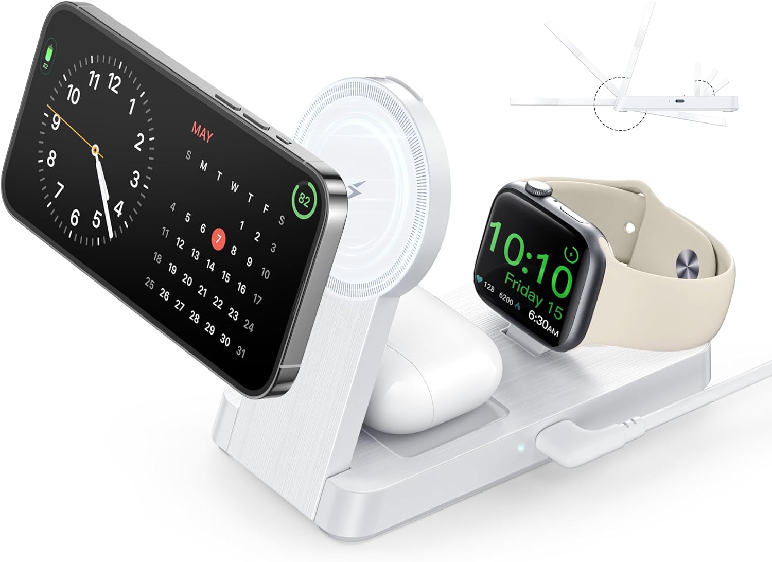 3 in 1 Magnetic Wireless for iPhone Charging Station: Foldable Portable Charger for iPhone 16-12 Pro Max & Apple Watch & AirPods, for Apple Multiple Devices Charger for Home,Office&Travel