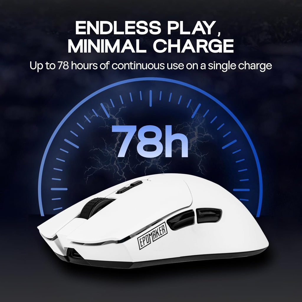 EPOMAKER Click Lite Wireless Gaming Mouse, 800 to 12,000 DPI Adjustable, PAW3311 Sensor, 500mAh, 59g, 2.4G/BT/USB-C Rechargeable Wireless Mouse with 5 Programmable Buttons for PC/Mac/Linux (White)