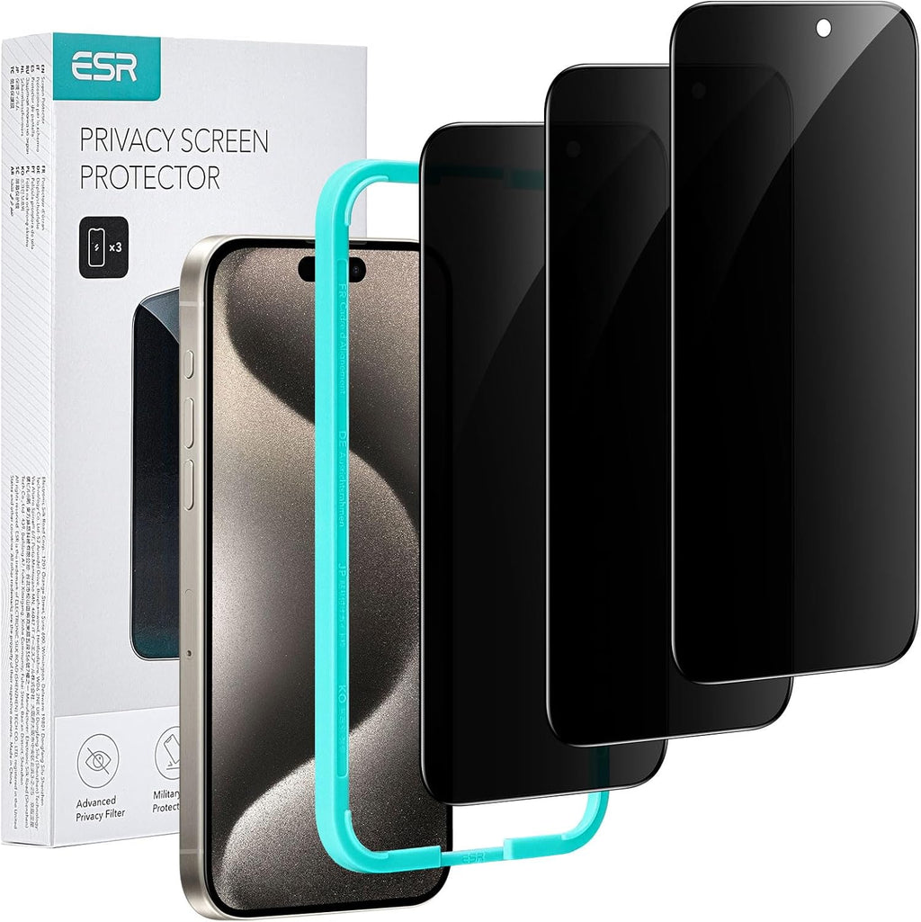 ESR 3 Pack for iPhone 15 Pro Privacy Screen Protector, Anti-spy Tempered-Glass Privacy Screen Protector, Micro-curved Edges, Case Friendly