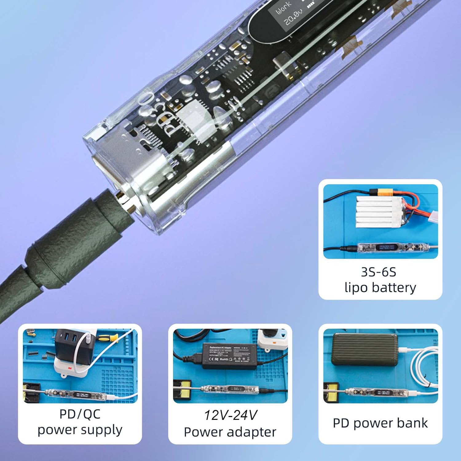 68W Electric Soldering Iron,SEQURE SI012 Pro Outdoor Portable Solder Iron, OLED Screen Digital Soldering Tools, Auto Start Heating, XT60 Cable,19V Adapter, Storage Bag, Tin Wire - TS D24