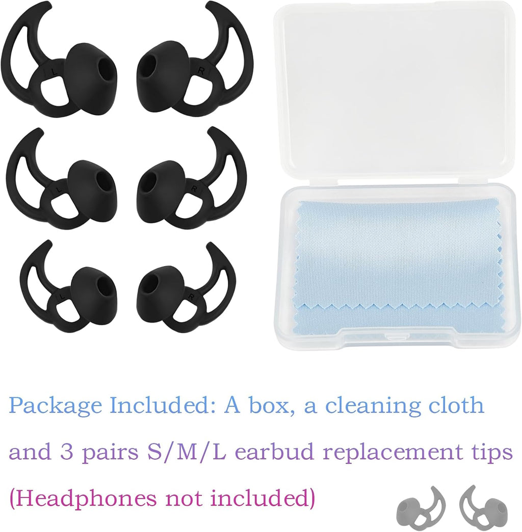 Earbud Replacement Tips Silicone Earbud Tips Ear Bud Covers Compatible with Bose Quietcomfort and Sport Headphone Ear Tips 3 Pairs S M L Black