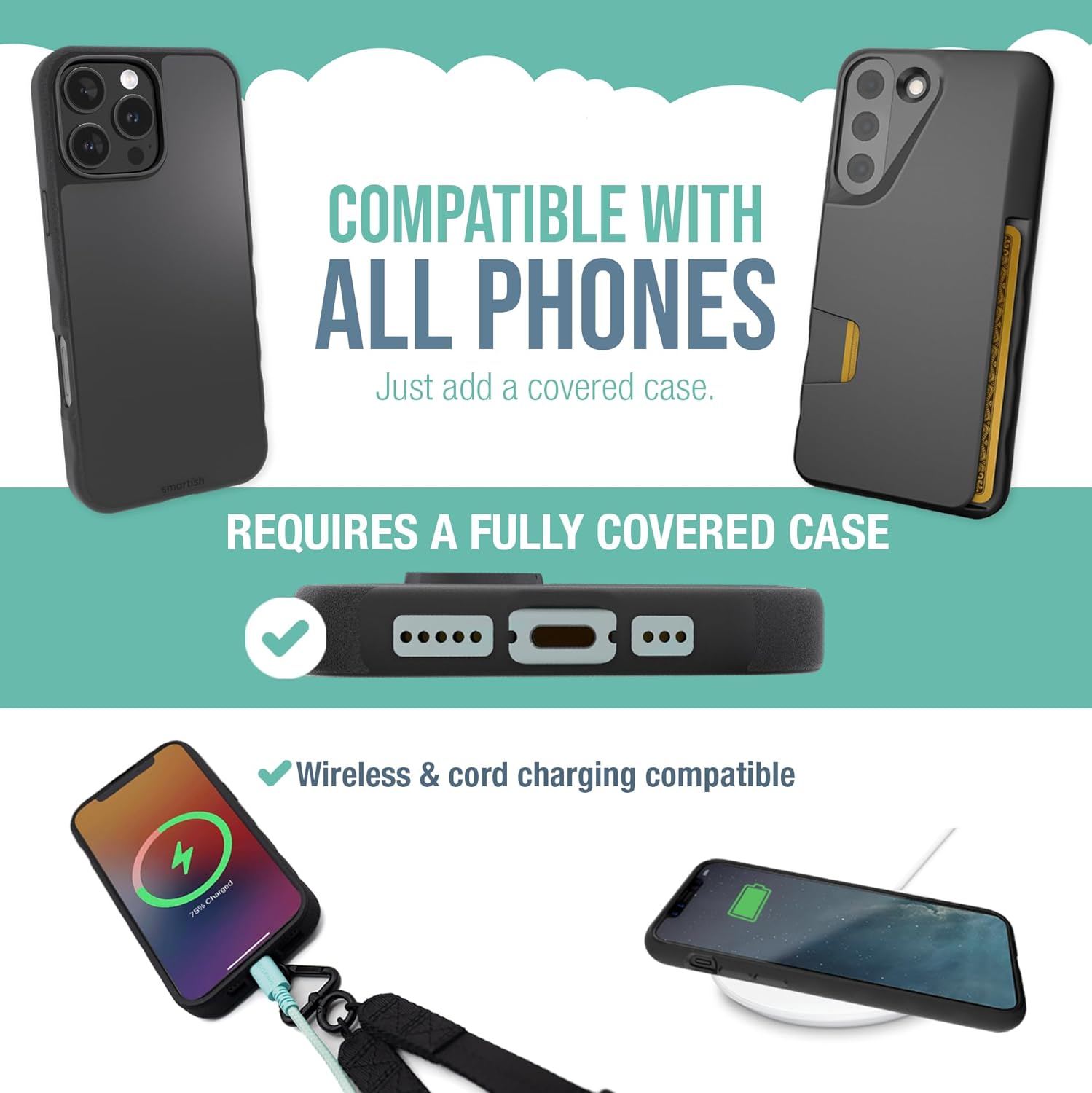 Smartish Phone Lanyard - Case Clinger - Universal iPhone Holder w/Detachable Crossbody Shoulder Neck Strap w/Storage Loops, Fidlock, Insert for Phone Cases iPhone, Galaxy, Pixel - So Jaded