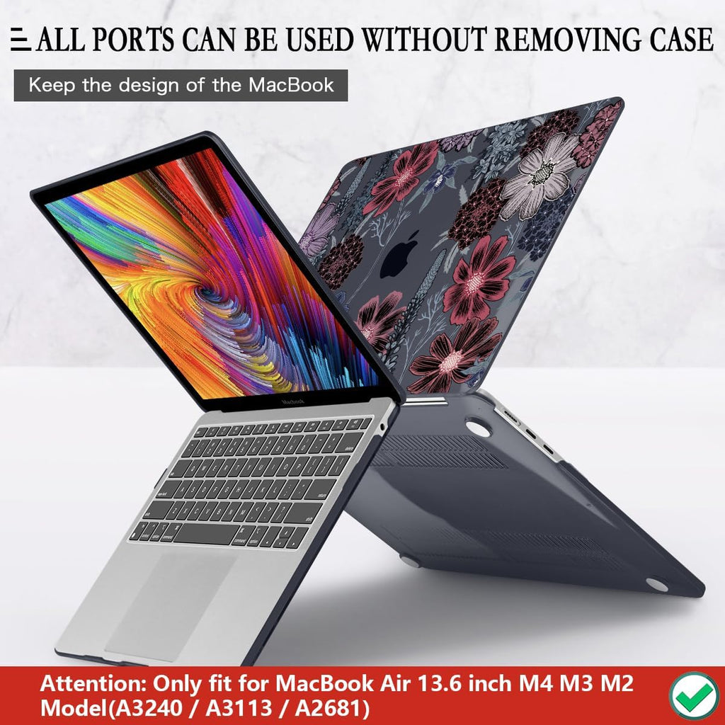CISSOOK Compatible with MacBook Air 13.6 inch Case 2022 2023 2024 2025 Model A2681 A3113 A3240, Plastic Hard Case with Keyboard Cover Screen Protector Type C Adapter, Texture Flowers