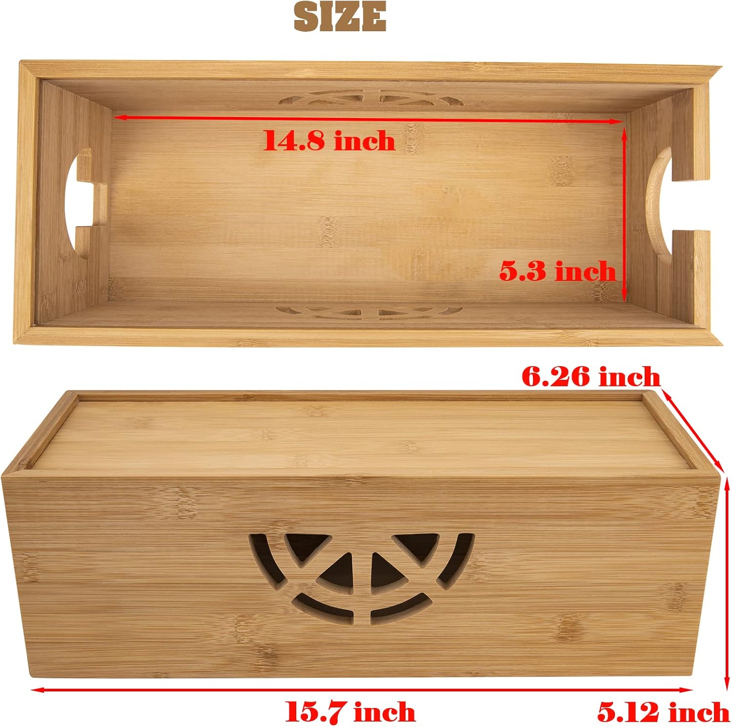 Cable Management Box,Cord Organizer Box,Bamboo Cable Organizer Box for fit Desk Computer USB Behind TV Home Hall Computer Power