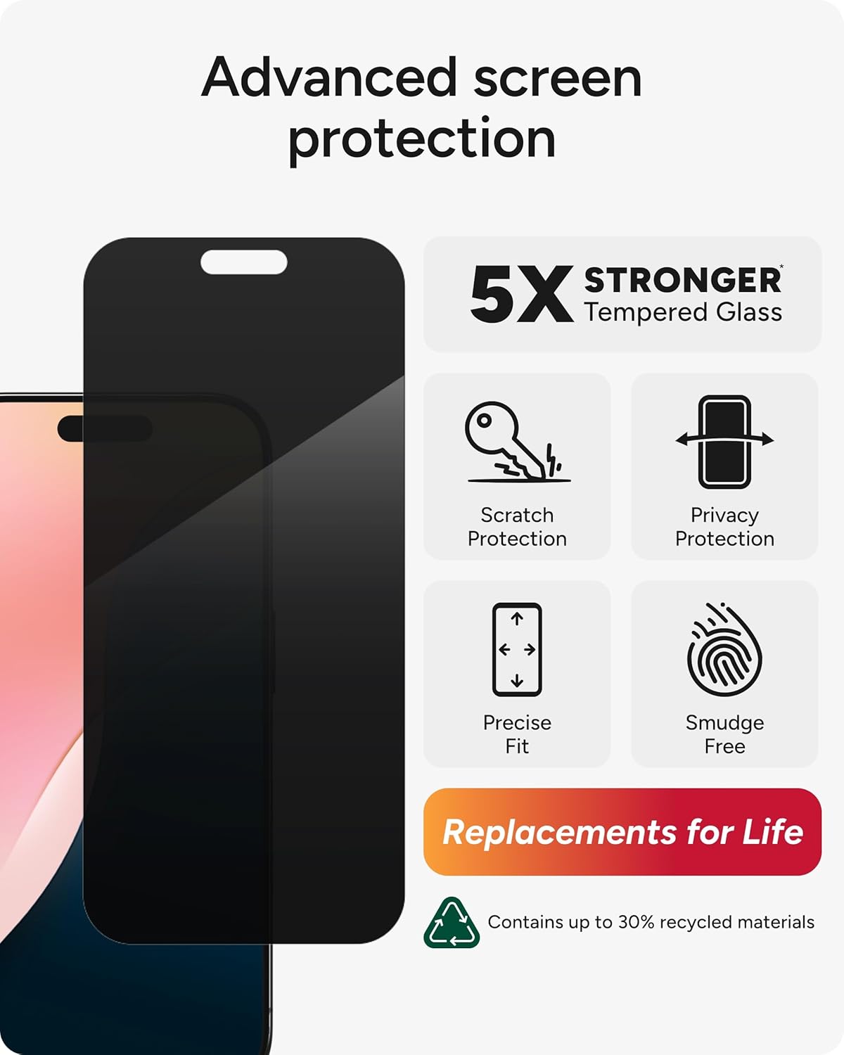 ZAGG InvisibleShield Glass Elite Privacy iPhone 15 Pro Screen Protector - 5X Stronger with Reinforced Edges, 2-Way Privacy Filter, Scratch & Smudge-Resistant Surface, Easy to Install