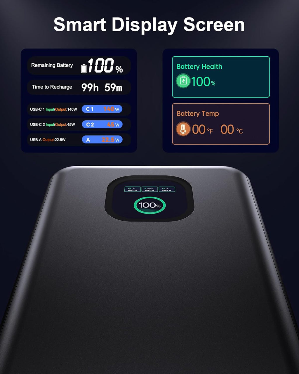 140W Power Bank, 25000mAh Laptop Portable Charger with Smart Digital Display, PD3.1 Fast Charging Battery Pack for MacBook Dell XPS iPad Tablet Steam Deck iPhone 17-12 Series Samsung Switch and More