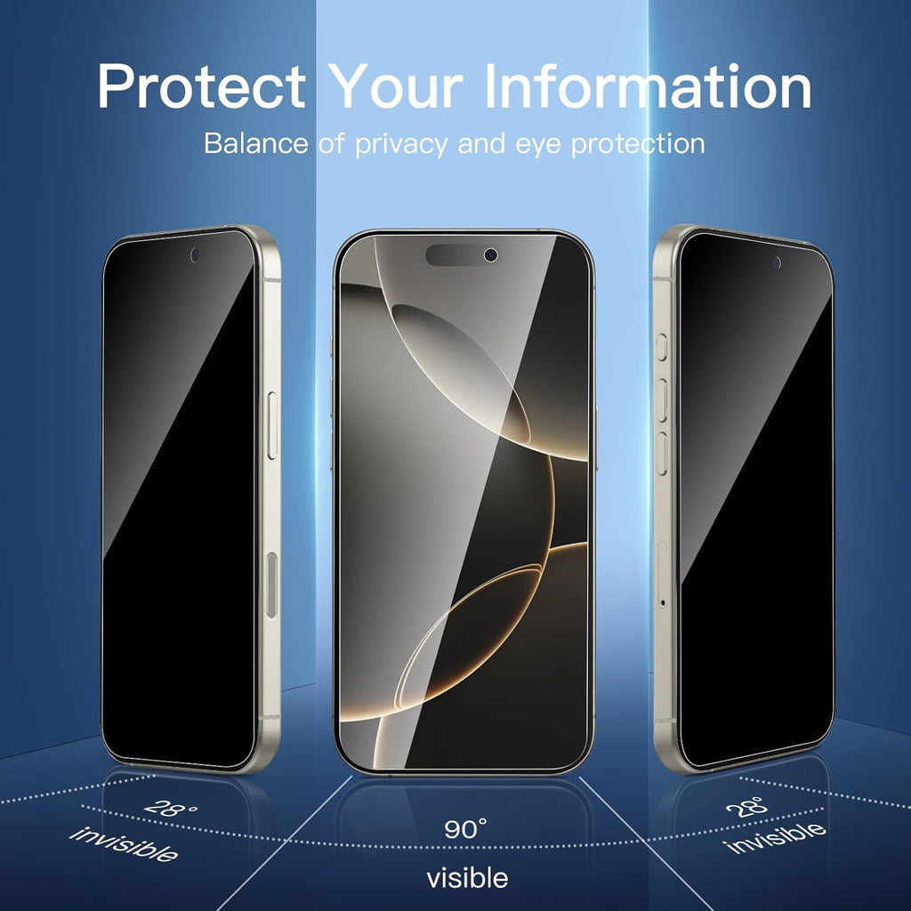 NEW'C 3 Pack Privacy for iPhone 16 Pro Screen Protector (6.3 inches), Anti-Spy Tempered Glass Film,Enhanced 28 Degree Privacy Angle - Easy installation tool included