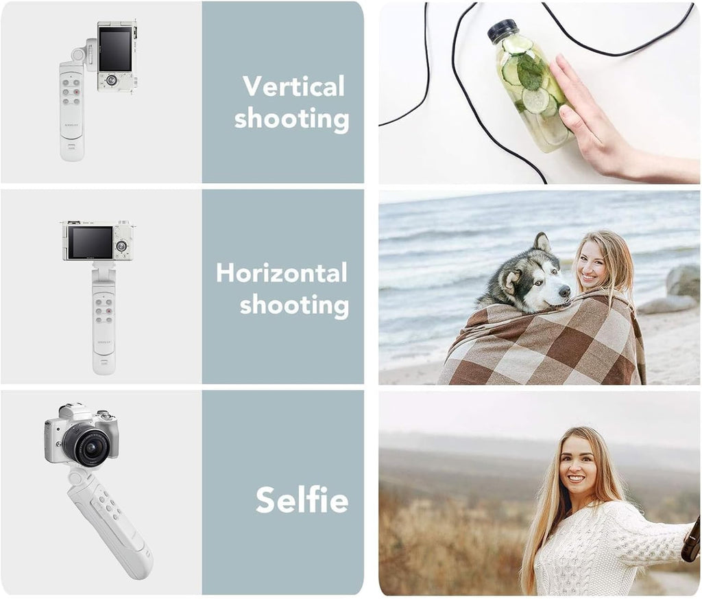 AODELAN Wireless Shooting Grip Tripod with Remote Control for Vlogging, for Sony ZV-E10,ZV-1,ZV-1 II, ZV-1F, a6100, a6400, a6600, a7 III, a7R III, a7R IV, a9, a9 II, Replace Sony GP-VPT2BT（White