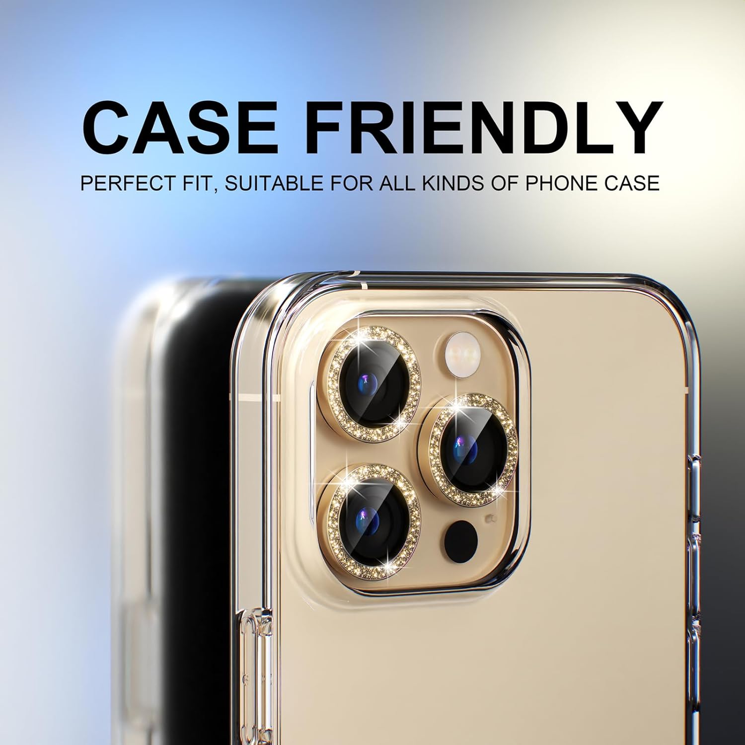 Choiche [3+1 for iPhone 13 Pro/iPhone 13 Pro Max Camera Lens Protector Bling, 9H Tempered Glass Camera Cover Screen Protector Metal Ring Decoration Accessories (Glitter-Gold)