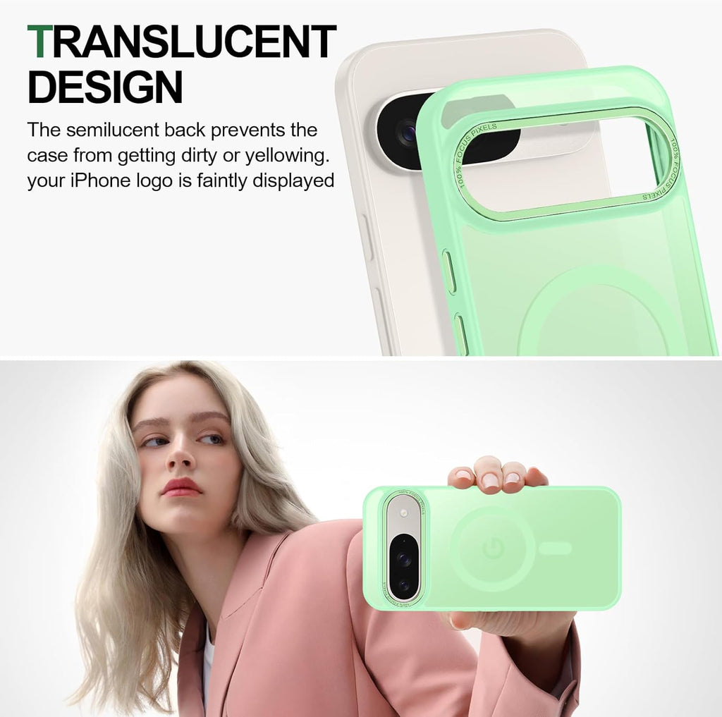 Magnetic for Google Pixel 9/Pixel 9 Pro Case, [Military Grade Drop Protection] [Compatible with MagSafe] Shockproof Slim Translucent Matte Anti-Slip for Women Girls Men Case, Matcha Green