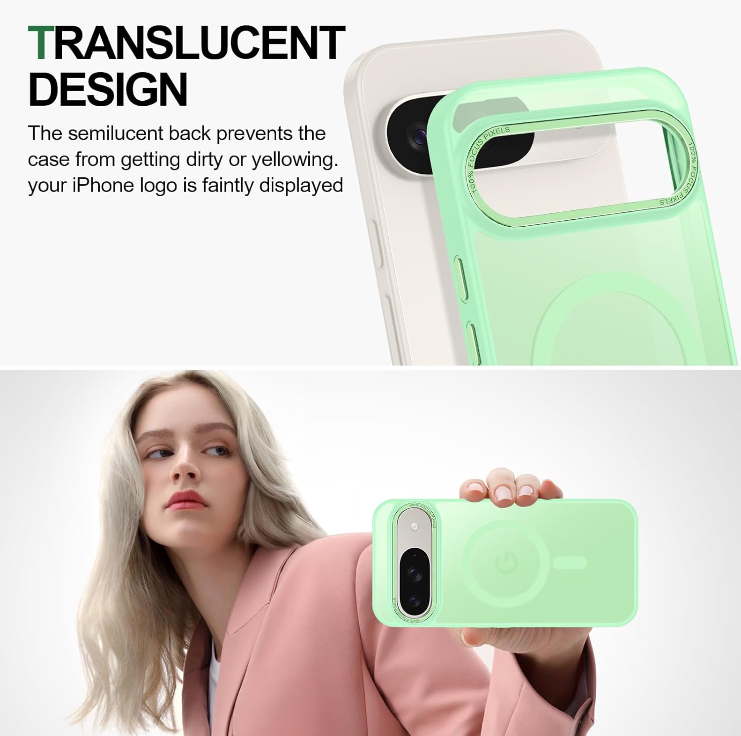 Magnetic for Google Pixel 9/Pixel 9 Pro Case, [Military Grade Drop Protection] [Compatible with MagSafe] Shockproof Slim Translucent Matte Anti-Slip for Women Girls Men Case, Matcha Green