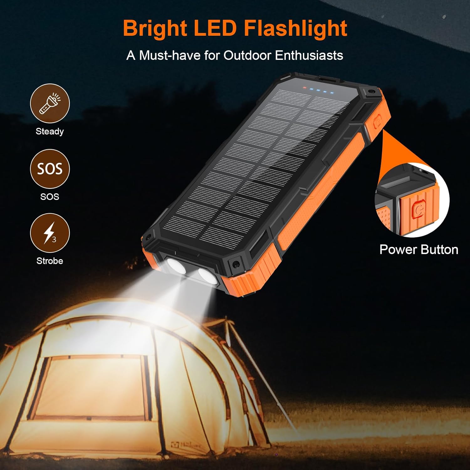 Solar Charger Power Bank 49800mAh Wireless Portable Phone Charger, 22.5W QC3.0 Fast Charging Built in 4 Cables with USB C 6 Outputs & 2 Inputs for Cell Phone Orange