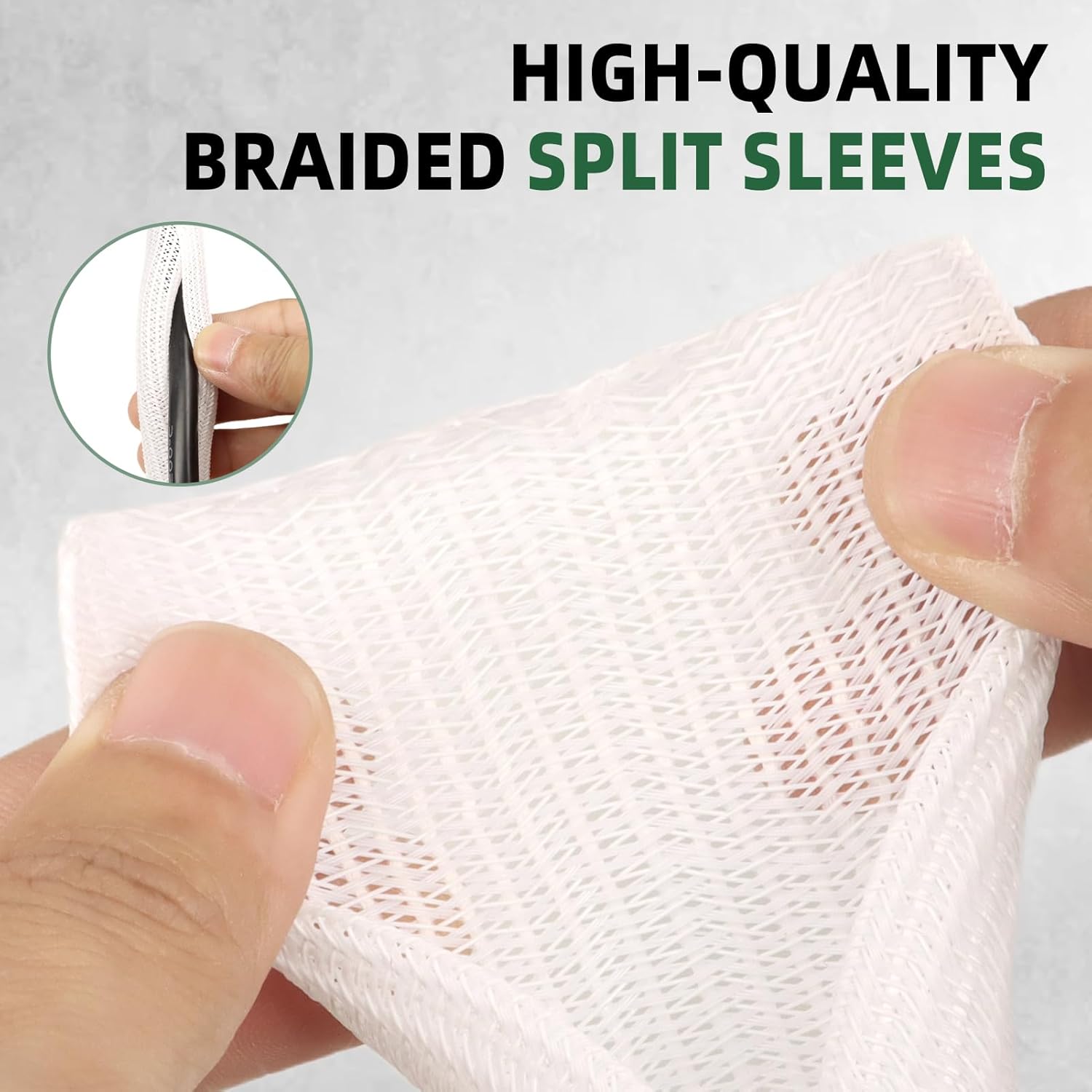 Split Wire Loom Tubing, Cable Protector Sleeve, Braided Cable Management for TV/Computer/Home Theater/Engine Bay, Cord Protectors from Pets No Chew (White, 1/2"-25ft)