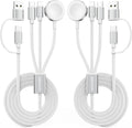 2Pack White-Travel Essentials 3 in 2 USB C Cable for Watch Charger Phone Charger USB C Multi Fast Charging Cable Compatible with Watch Ultra/SE/10/9/8/7/6/5/4/3/2/1 & Phone 16/15/14/Galaxy S23-4FT