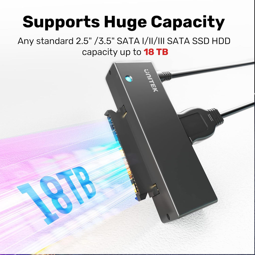 Unitek USB 3.0 to SATA III Hard Drive Adapter External Kit Cable for 2.5 3.5 Inch HDD/SSD Hard Drive Disk, Optical Drive, with 12V/2A Power Adapter, Support UASP