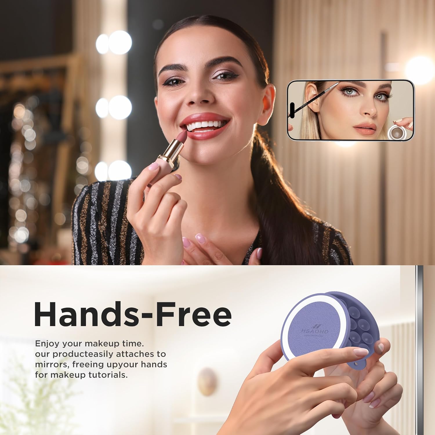 Magnetic Suction Cup Phone Mount for MagSafe Case, Silicone Hands-Free Grip Holder for iPhone and Android, Mirror Shower Phone Stand for Makeup FaceTime Gym Kitchen Bathroom, Lavender