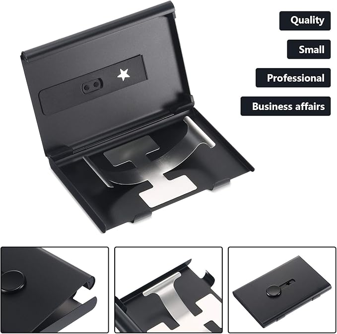 Tatuo 2 Pcs Black Silver Business Card Holder Thumb Drive Stainless Steel - Image 2