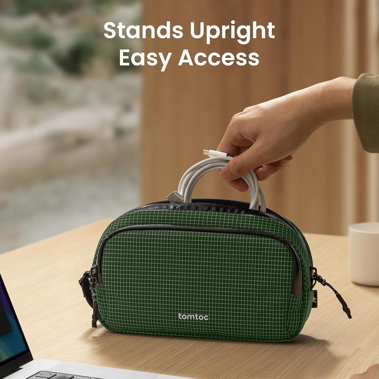 tomtoc Electronic Organizer Travel Case Performance, Water Resistant Dual Compartment Cable Organization Storage Bag for Charger, Cord, Phone, Hard Drive, Power Bank, Accessories Travel Essentials