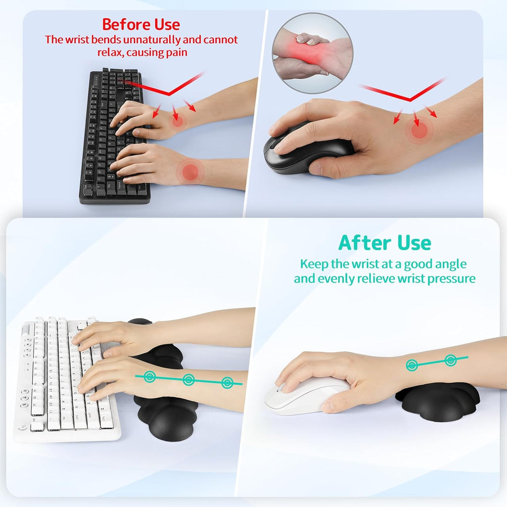 Cloud Wrist Rest Keyboard, Cloud Keyboard Wrist Pad Set with PU Leather Memory Foam, Cute Arm Rest for Palm Support, PC/Gaming Desk Accessories/Office Setup/Computer Hand Cushion - Black