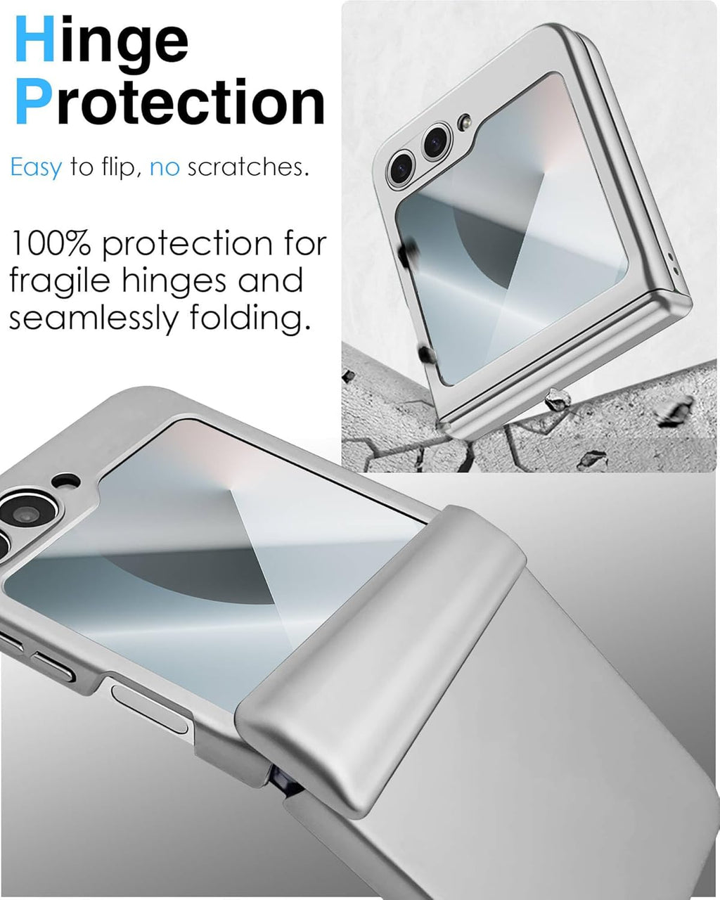 STORMTAL for Samsung Galaxy Z Flip 6 Case/Z Flip 7 FE Case, Hinge Protection, Built-in Screen Protector, Wireless Charging, Slim Rugged Phone Protective Case for Galaxy Z Flip 6 Silver