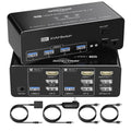 DEMEXBOOK HDMI DisplayPort KVM Switch 3 Monitors 2 Computers 8K@60Hz, 4K@144Hz,Triple Monitor KVM Switches with 4 USB 3.0 Ports, Wired Remote, USB3.0 Cables，Power Adapter Included