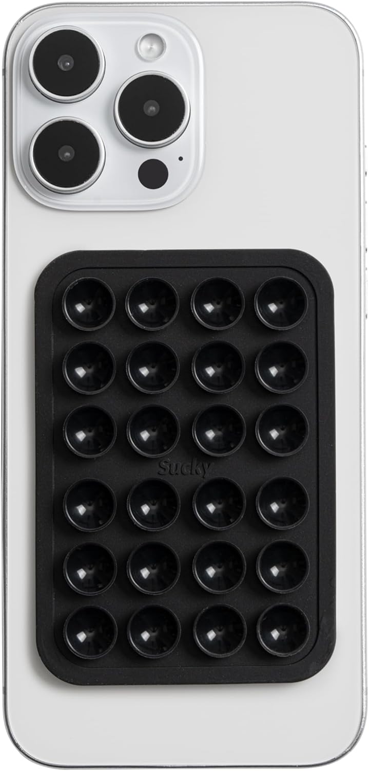 SUCKY Silicone Suction Phone Case Adhesive Mount - Anti-Slip Holder, Hands-Free Fidget Toy, Phone Accessory for iPhone and Android (Deep Black, Single Sided)