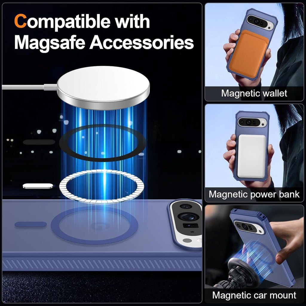 Magnetic for Google Pixel 9 Pro XL Case, [Military Grade Drop Protection] [Compatible with MagSafe] Shockproof Slim Translucent Matte Anti-Slip for Women Girls Men Case, Matte Blue