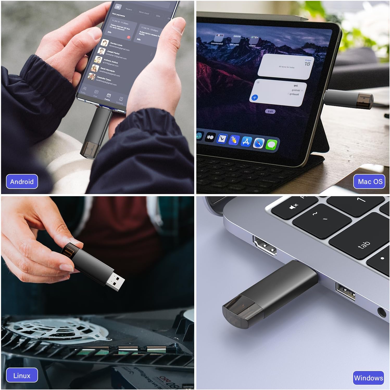 128GB USB C Flash Drive Dual USB 3.0 Flash Drive Type C + USB A Portable Type-C Flash Drive 2-in-1 USB-C Thumb Drive for Smartphone Tablet Computer Mac iPhone 15 Black