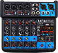 BOMGE 6 Channel mini DJ Audio sound mixer console with USB interface, Bluetooth, Stereo Recording, 48V Phantom Power, 24 DSP effects for karaoke, singing, live，streaming，pc recroding. (black)
