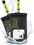 Pelican 2 Pack Marine - IP68 Waterproof Phone Pouch (XL Size) Floating Waterproof Phone Case - Beach Cruise Ship Travel Essentials - Works with All Phones - Detachable Lanyard - Black/Hi-Vis Yellow