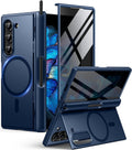 BERFY Magnetic for Samsung Galaxy Z Fold 6 Case with Privacy Screen Protector, [Compatible with MagSafe][Anti Spy]Built-in S Pen Holder & Kickstand, Full-Body Shockproof Phone Case for Z Fold 6, Blue