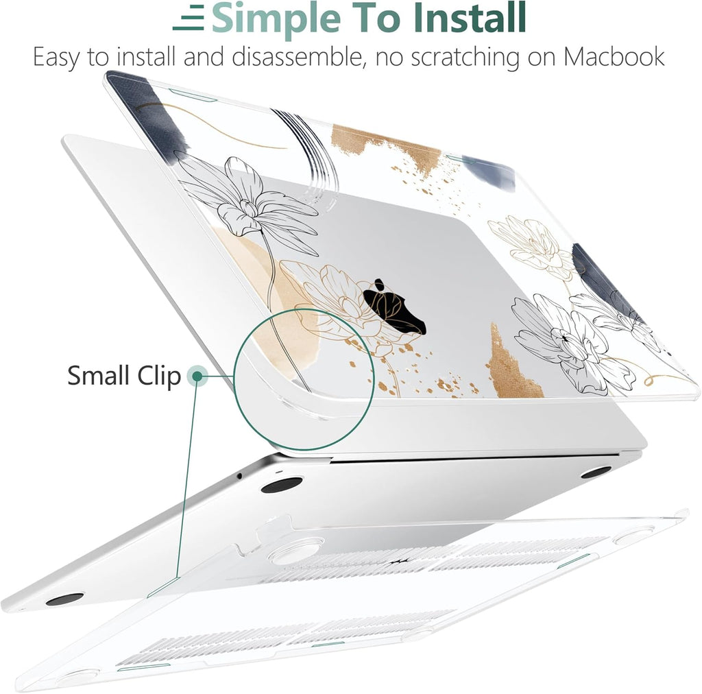 TWOLSKOO for M4 MacBook Air 13.6 inch Case 2025-2022 Release M4 A3240 M3 A3113 M2 A2681, Plastic Hard Shell & Screen Protector & Keyboard Cover & Trackpad Film, Florals X450