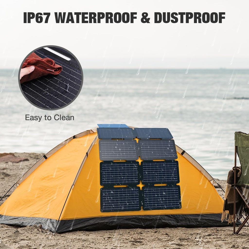 GRECELL 80W Foldable Solar Panel, Portable Solar Charger with USB-A and USB-C QC3.0 (18W) IP67 Waterproof Outdoor Cell Phone Solar Charger for Power Banks Tablets Small Power Station