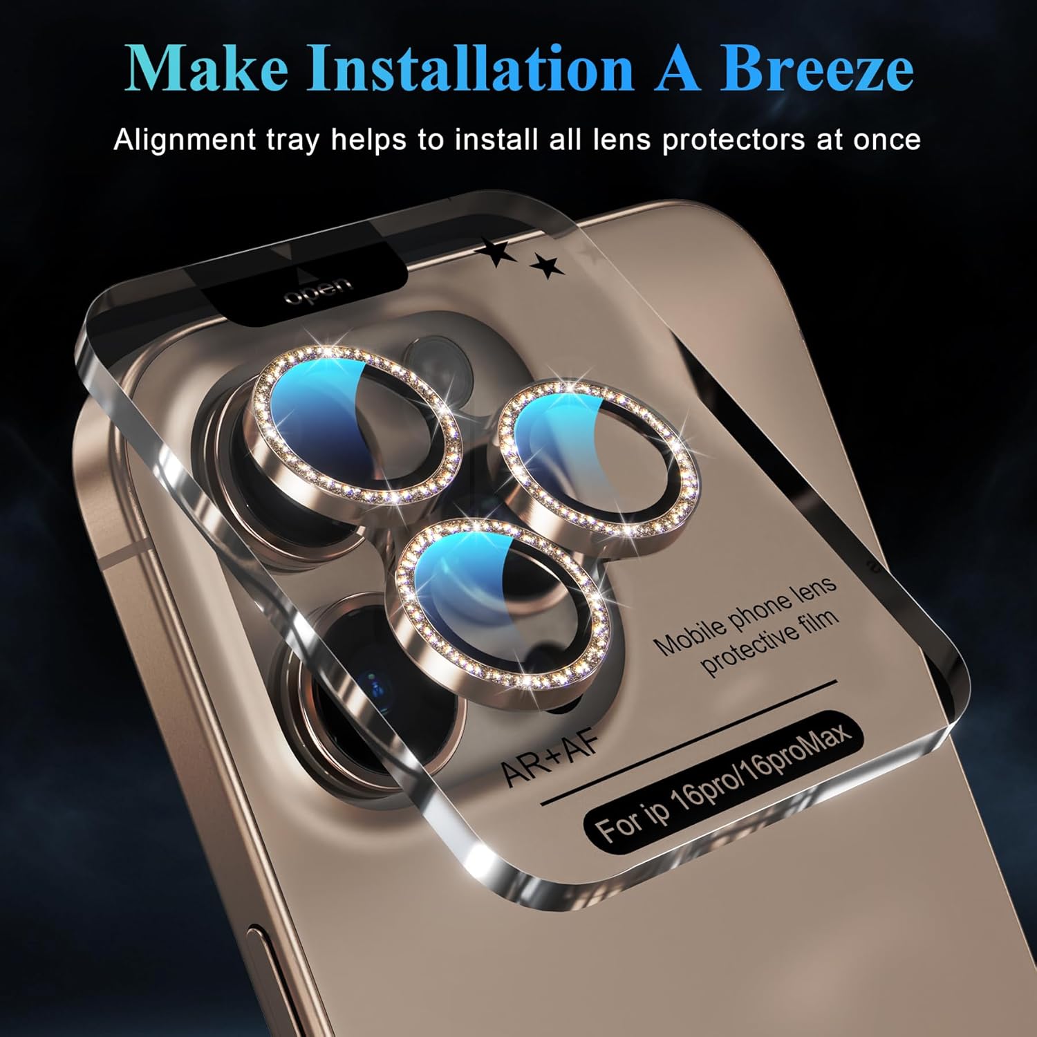 YWXTW Designed for iPhone 16 Pro/iPhone 16 Pro Max Camera Lens Protector Bling, [New Glitter Design] Individual Metal Tempered Glass Camera Cover Accessories Case Friendly (Desert Titanium)