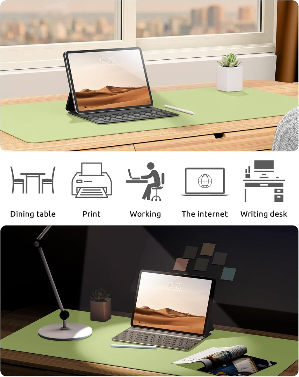 YSAGi Leather Desk Protector, Office Mat, Large Mouse Mat, Non-Slip PU Leather Blotter, Laptop Desk Mat, Waterproof Writing Pad for Office and Home (Peak Green, 31.5" x 15.8")