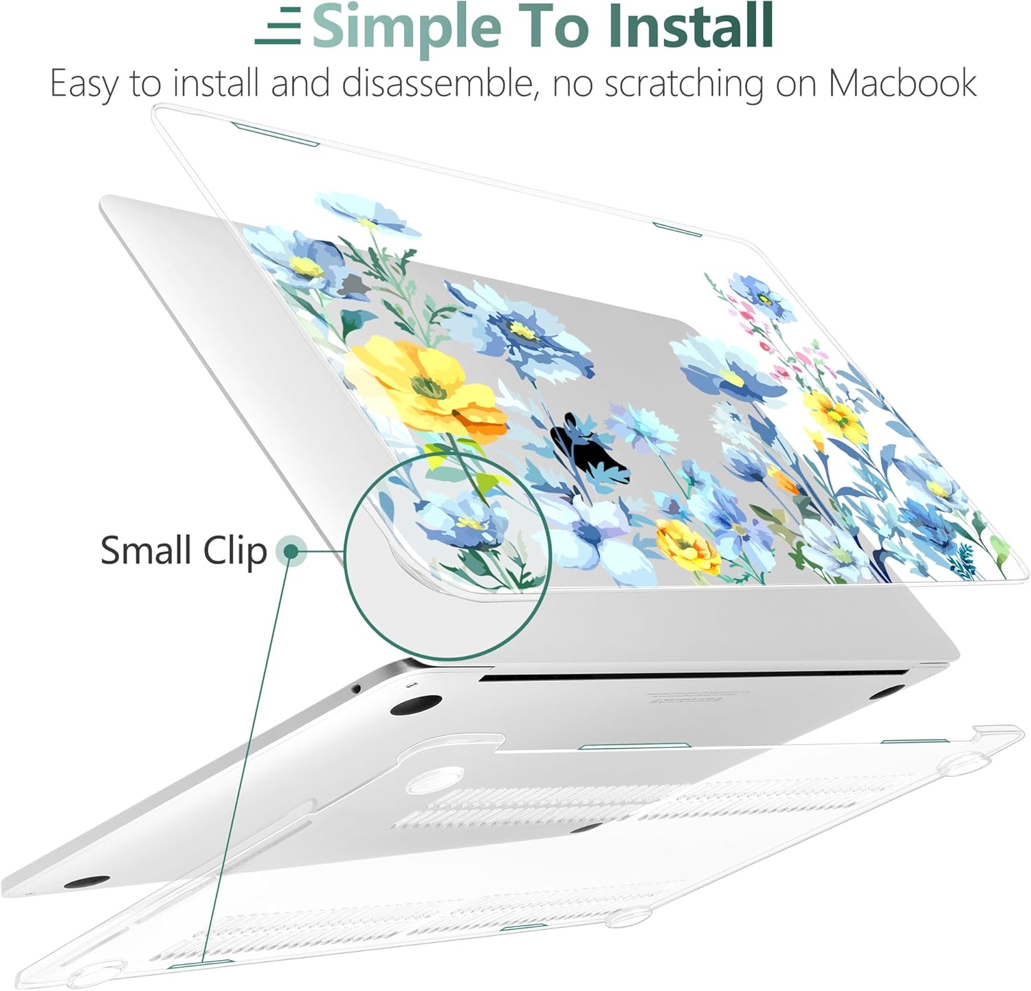 TWOLSKOO Compatible with MacBook Pro 13 inch Case 2023-2016 A2338 M2/M1 A2251 A2289 A2159 A1989 A1706, Plastic Hard Shell Cover & Keyboard Skin & Screen Protector, Blue Flowers