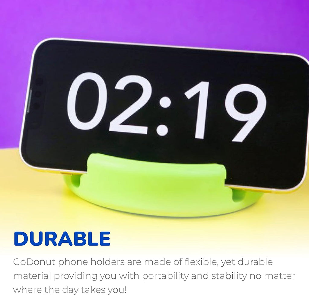 GoDonut – Phone Stand Original – Cell Phone Holder + Tablet Stand Desk Organizer – Compatible with Tablet, iPhone 16 15 14 Pro Max, Android & Most Smartphones - Lime Green
